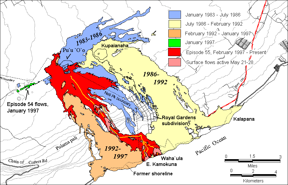 Flow-field map showing lava emplaced during the Pu`u `O`o