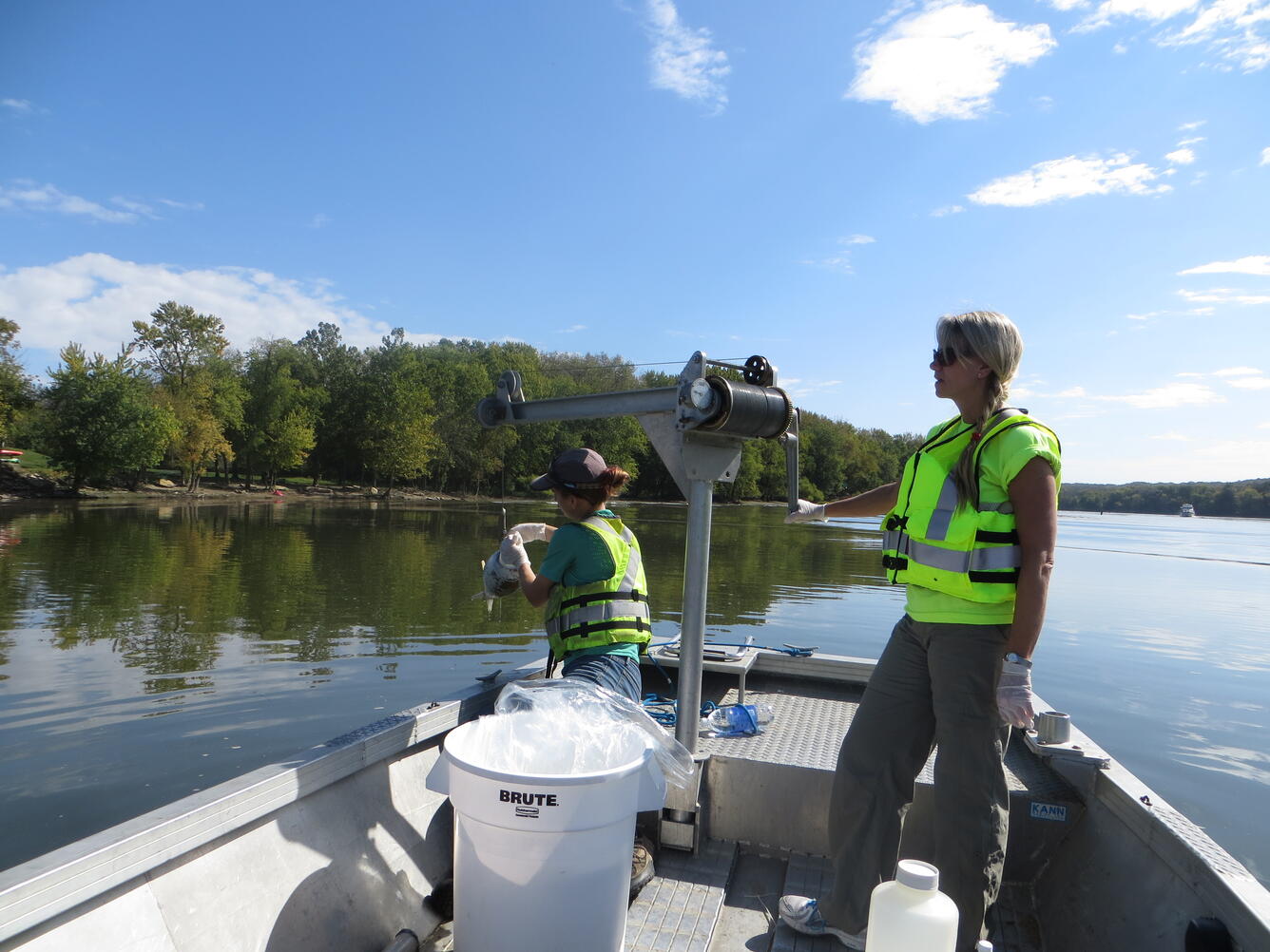 USGS staff member preparing for hydraulic and water-quality testing. 