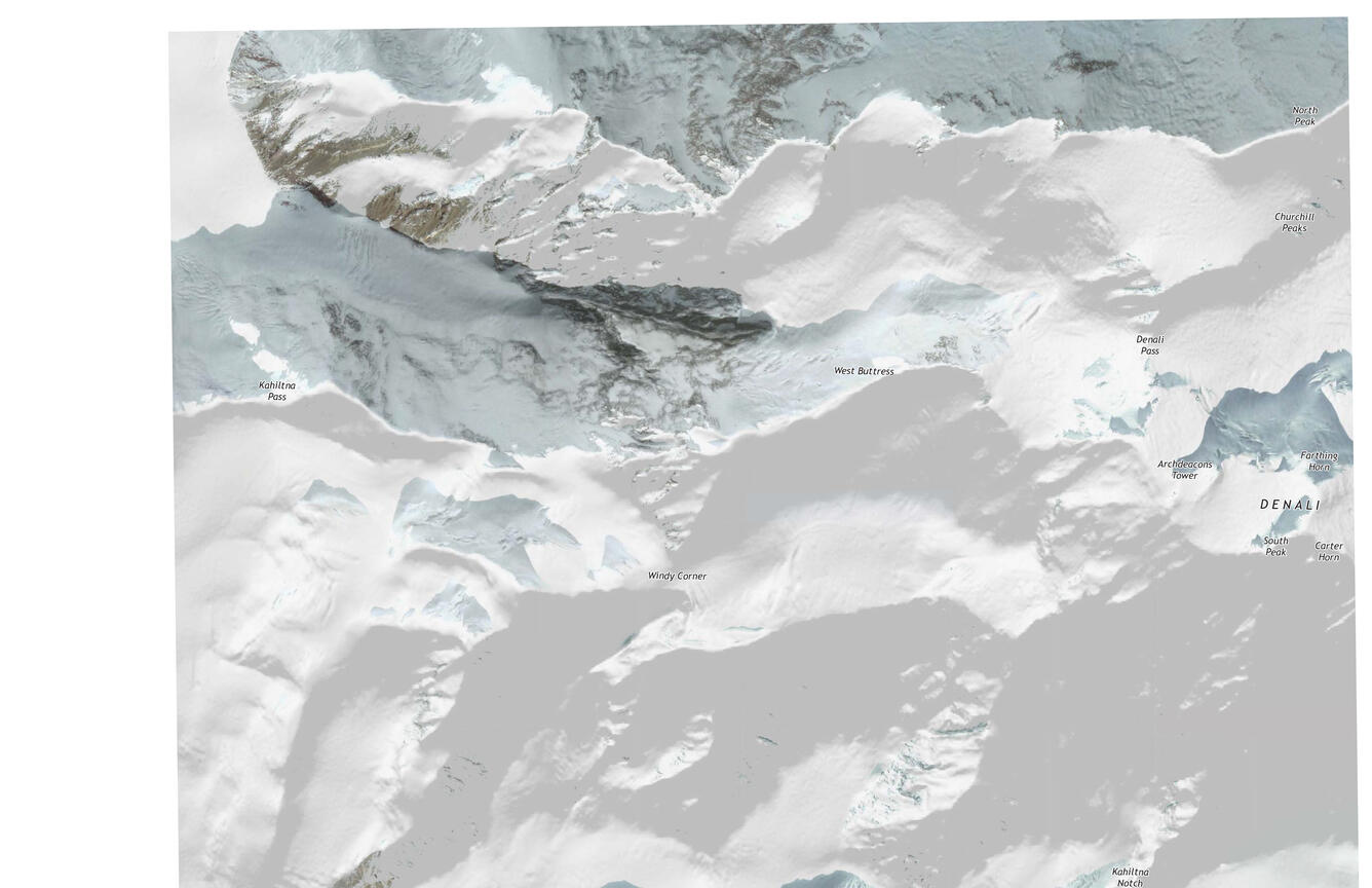 Geographic names, shaded relief and orthoimage content from 2015 US Topo map for Denali, Alaska