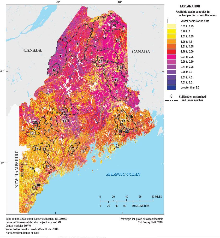 Available water capacity of the Maine Soil-Water-Balance model