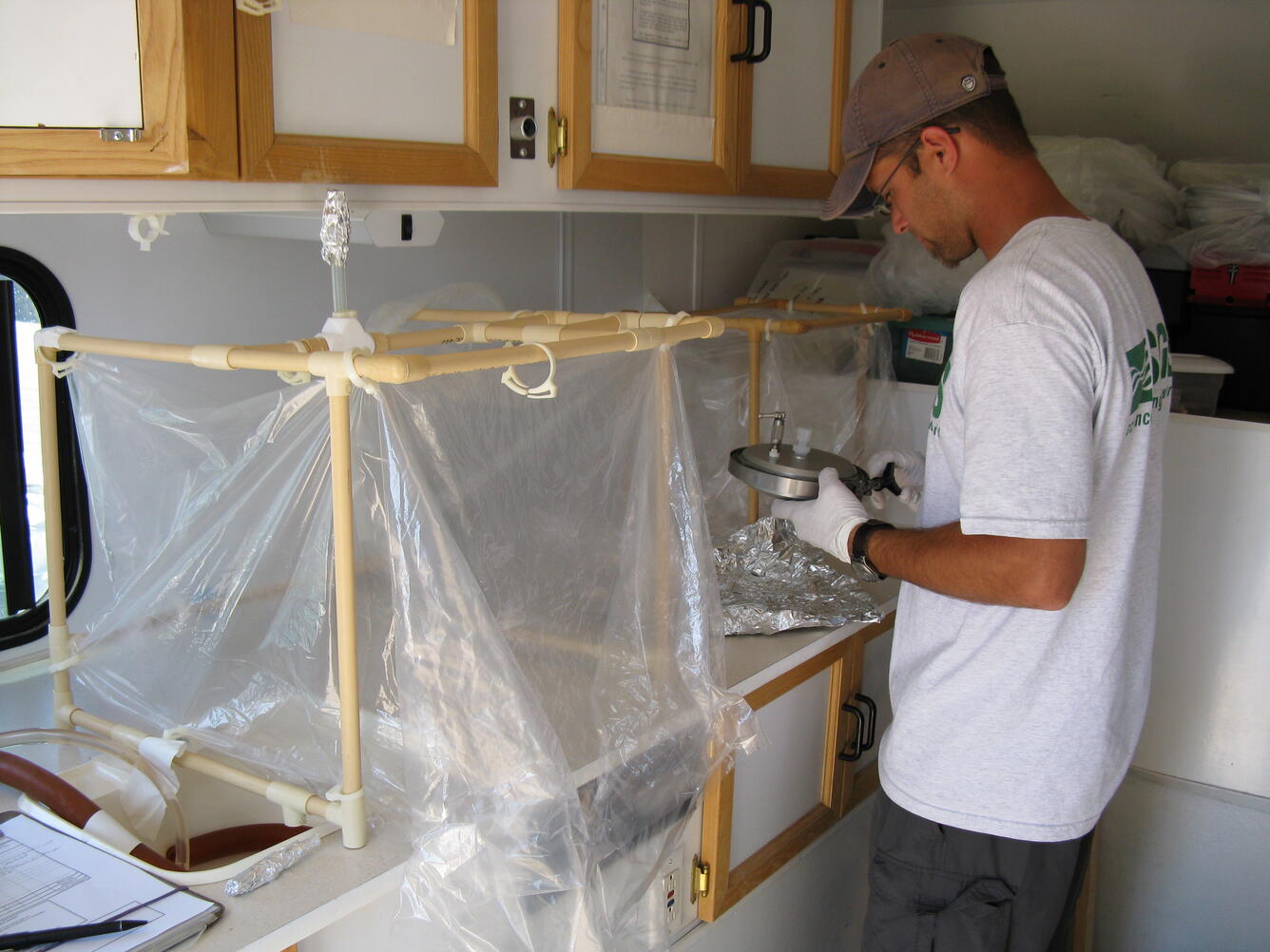 Photo showing processing chambers used to prevent contamination from the non-aquifer environment.