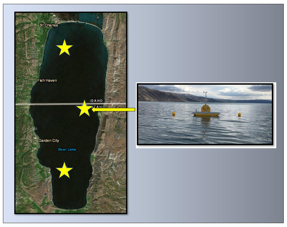 Satellite image showing location of central Bear Lake water-quality platform
