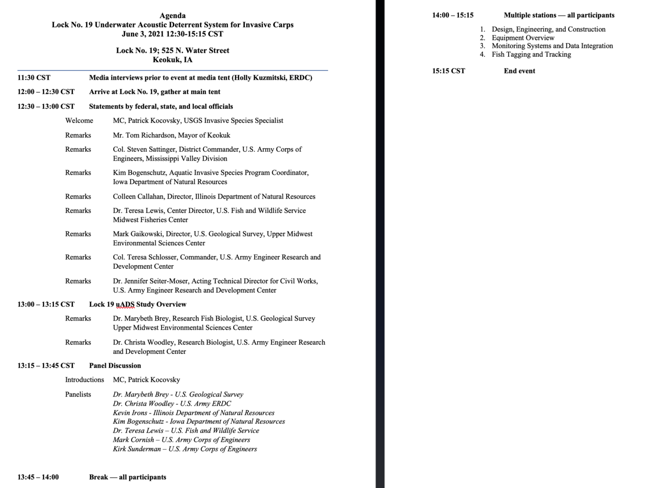 Agenda for Lock and Dam 19 Event June 3