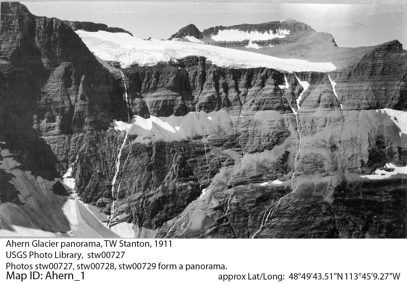 Ahern Glacier in Glacier National Park, circa 1911.  Image 2 of 6
