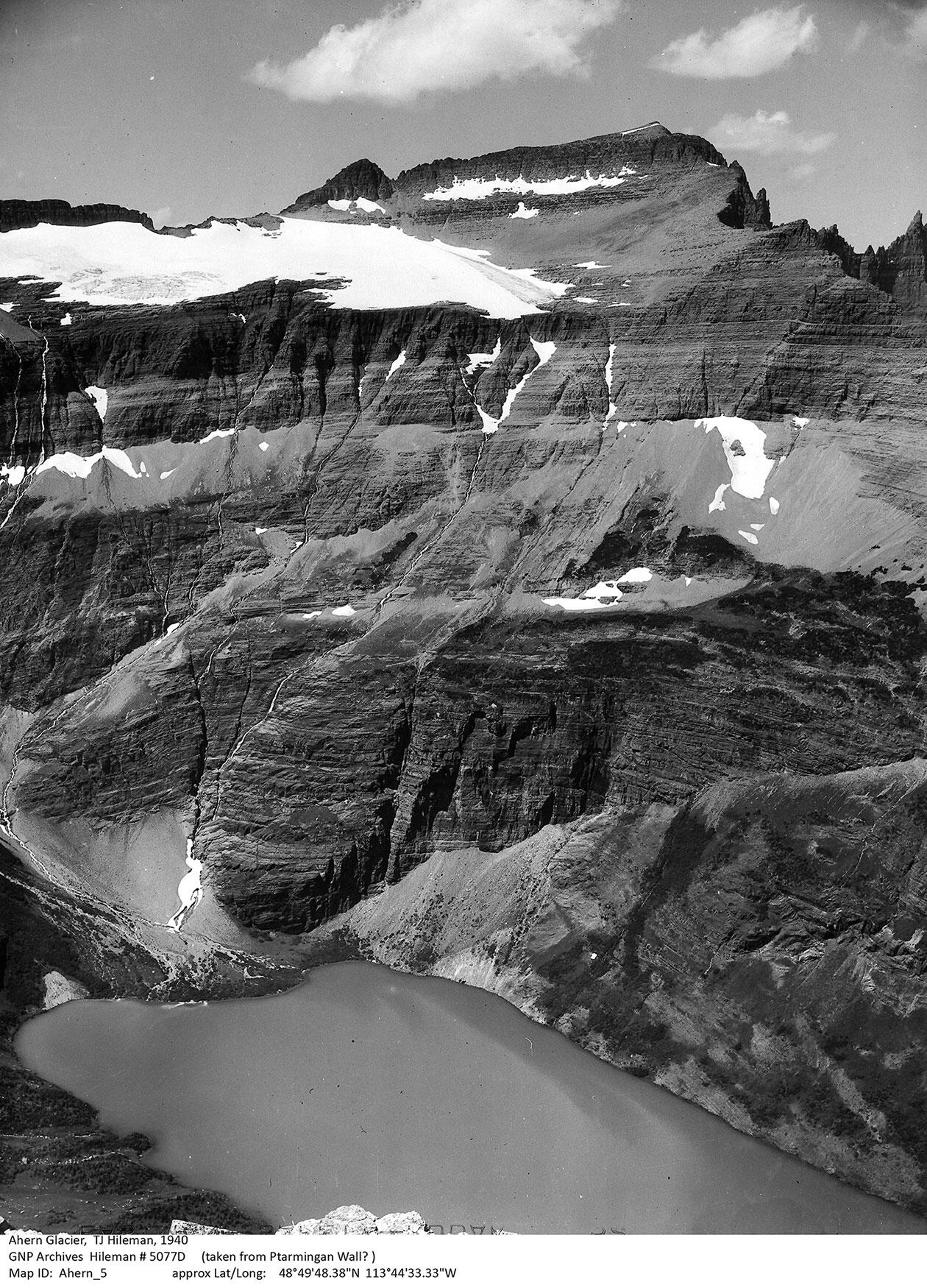 Ahern Glacier in Glacier National Park, circa 1940.  Image 6 of 6