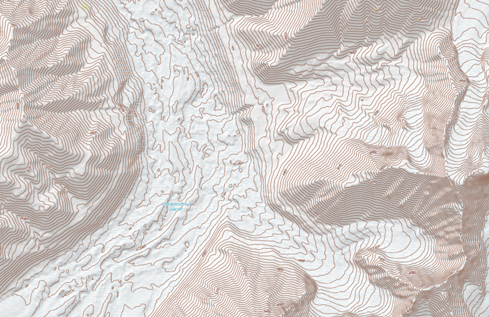 Alaska Topographic Map Contours on Glacier 