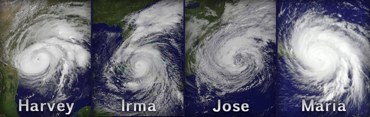 An image that shows the four hurricanes the USGS is currently working, Harvey, Irma, Jose and Maria. 