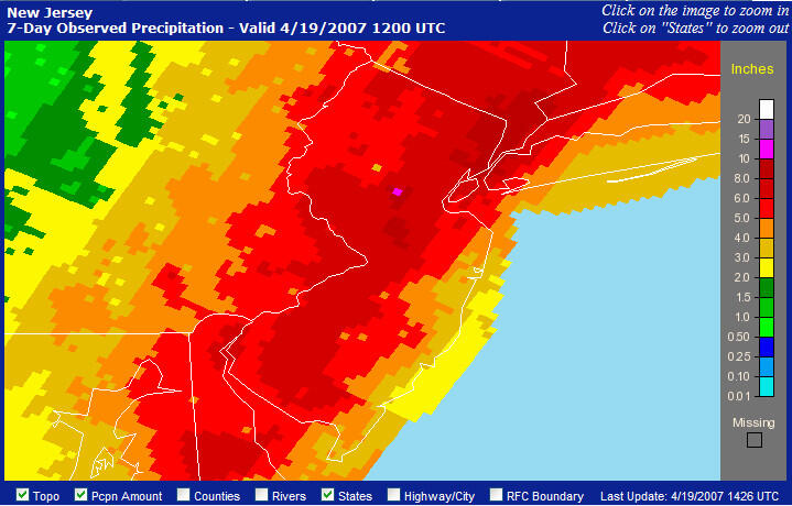 Color Map of the total Observed Precipitation