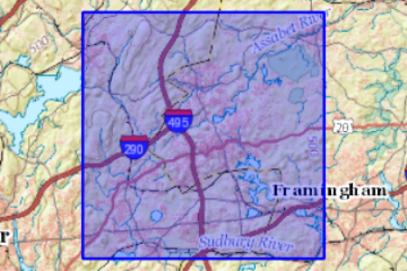 Screenshot of the map showing area near the Assabet River Massachusetts