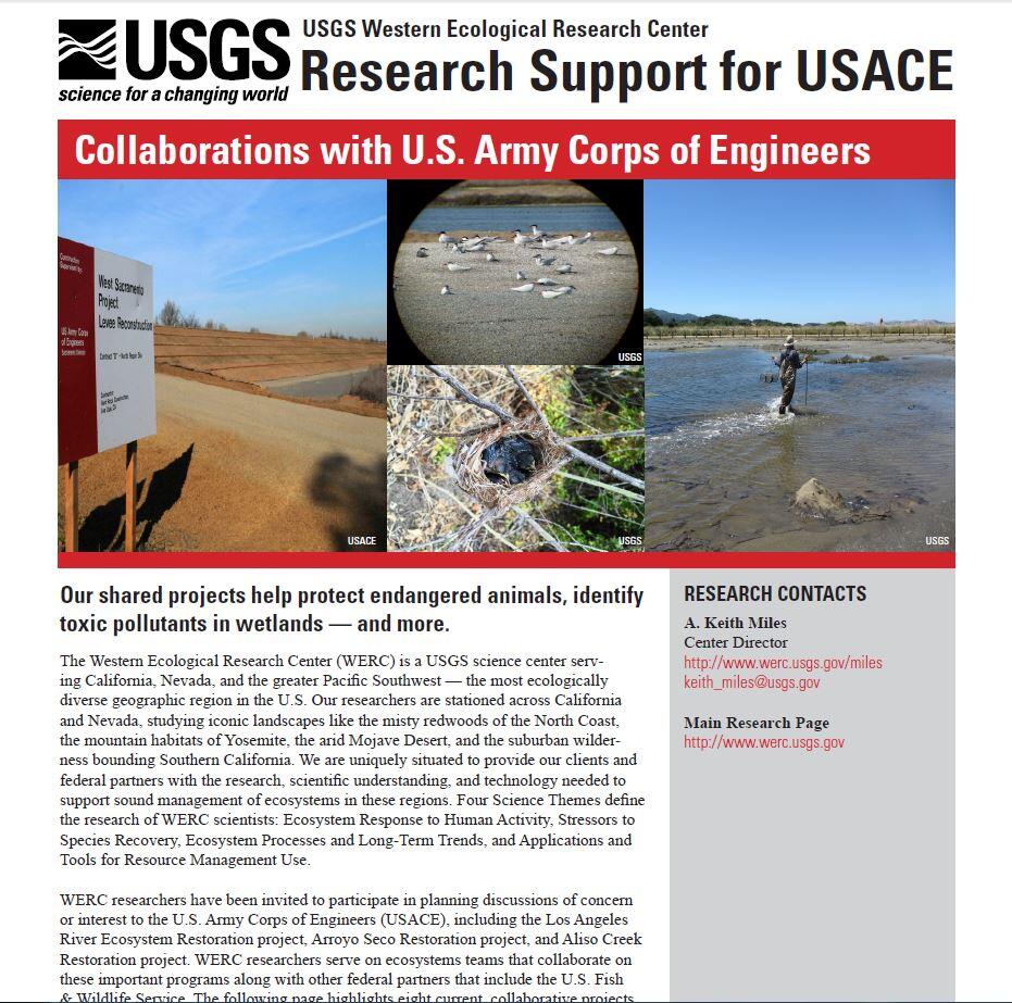 Screenshot of the WERC handout on projects with the Army Corps of Engineers