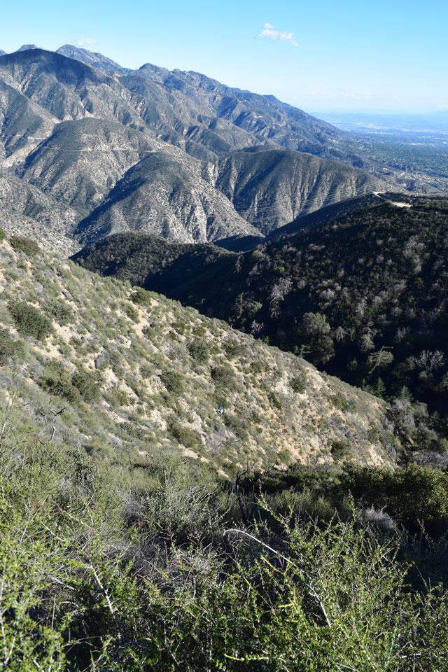 Landslide monitoring station view of the San Gabriel Mountains with regrowth of vegetation 