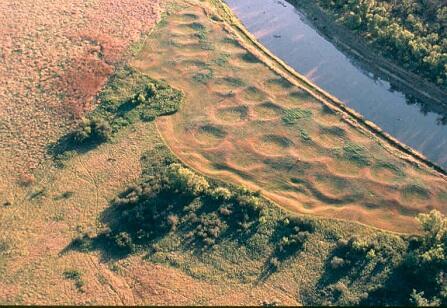 An aerial view of the Awatixa Village along the Knife River