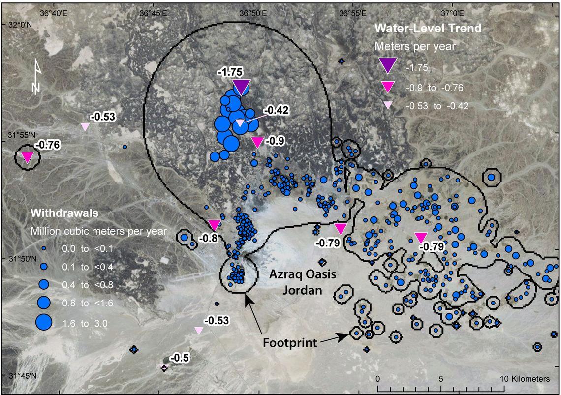 Well-withdrawal footprint map, Azraq Oasis, Jordan