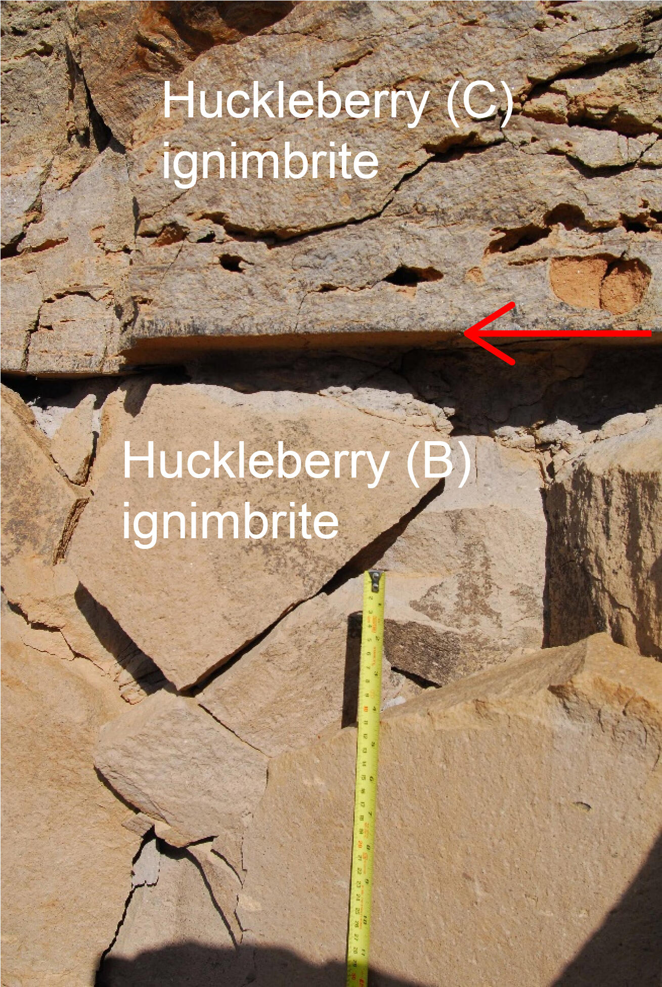 Contact between Huckleberry Ridge Tuff ignimbrite members B and C