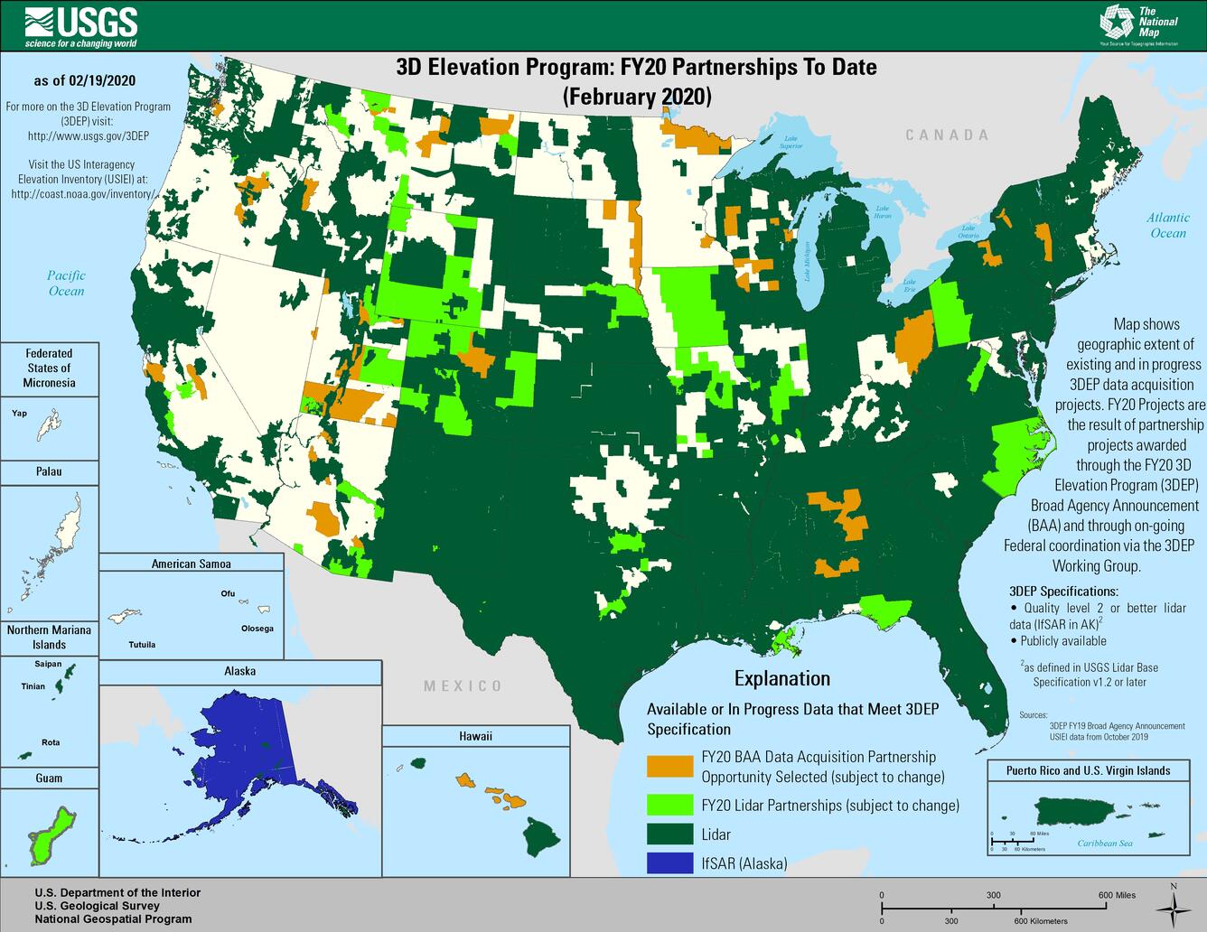 Map of Fiscal Year 2020 status of 3D Elevation Program (3DEP) quality data, as of September 2020