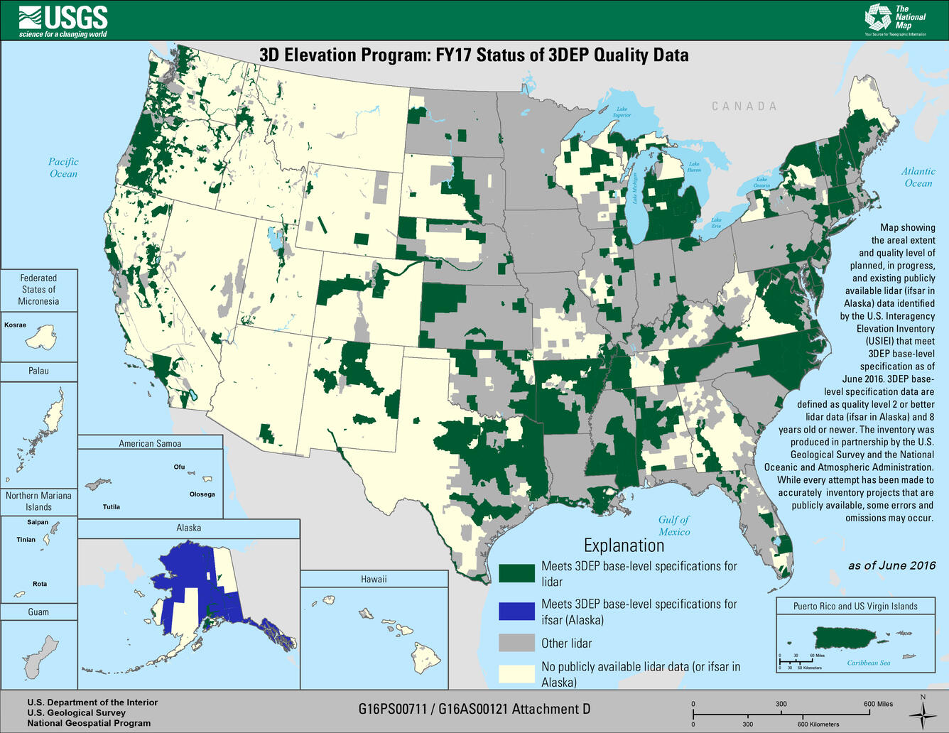 Map showing 3D Elevation Program: FY17 Status of 3DEP Quality Data