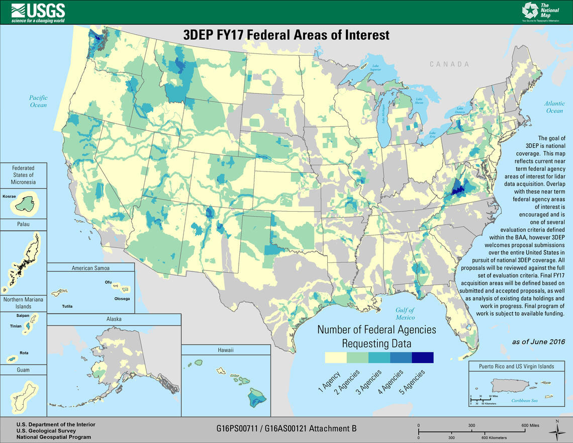 Map of 3DEP FY17 Federal Priority Areas of Interest