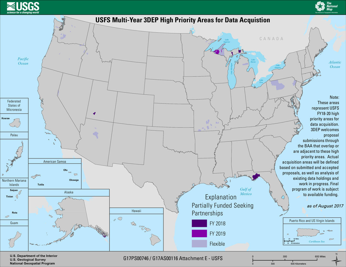 Map represents USFS FY18-20 3DEP high priority areas for data acquisition