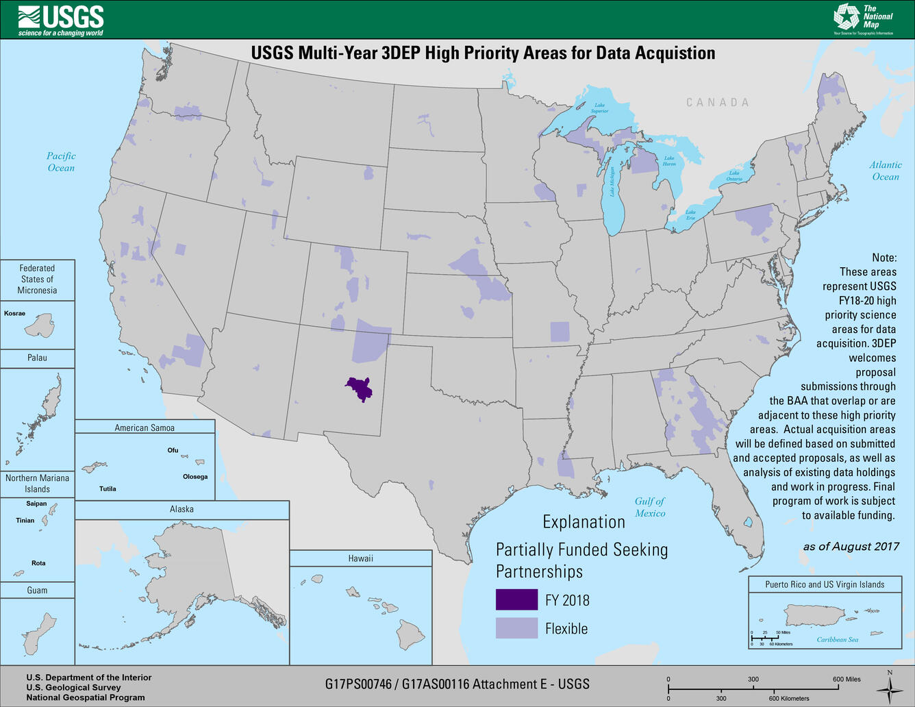 Map represents USGS FY18-20 high priority science areas for data acquisition