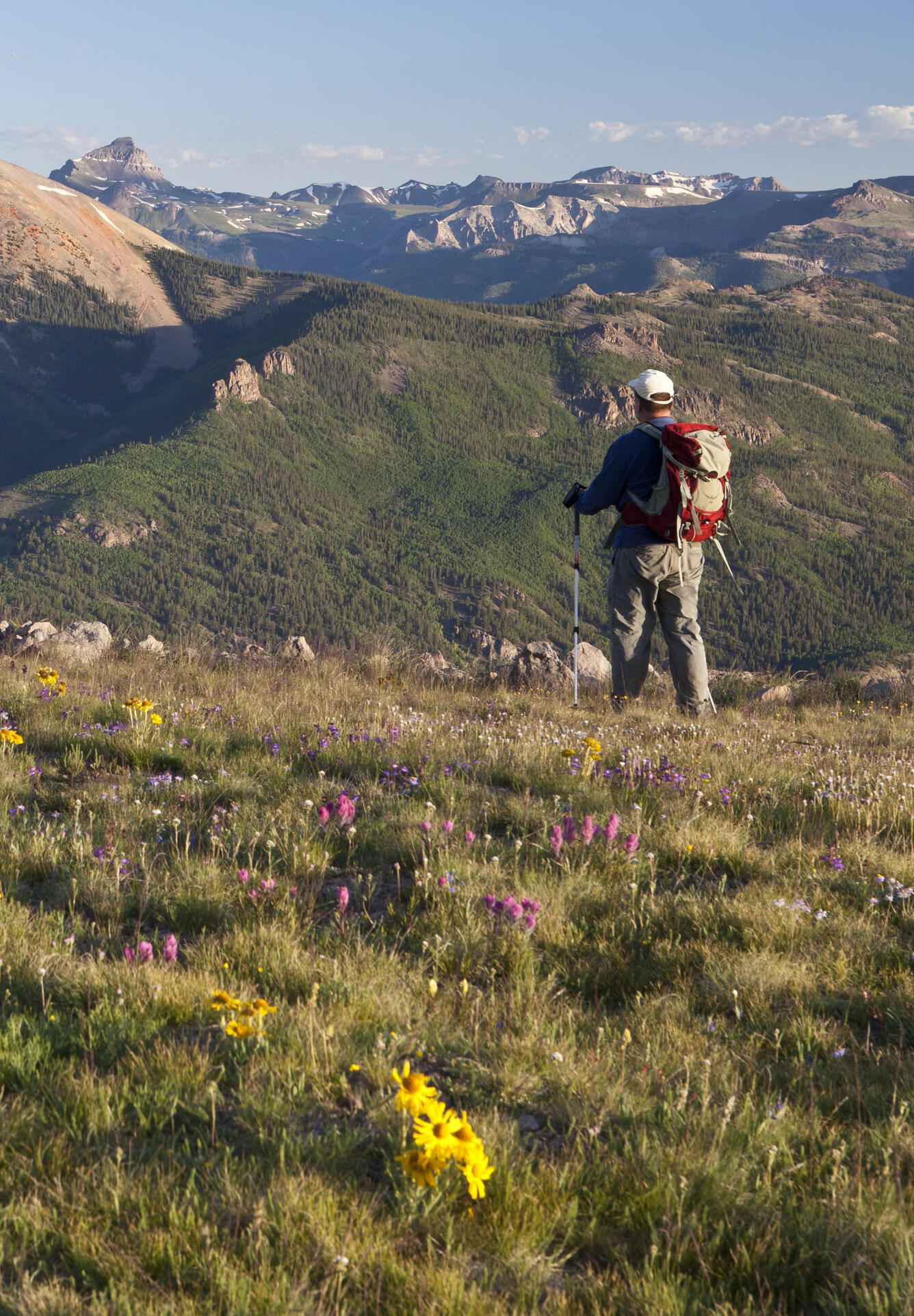 Hiker on the Continental Divide Scenic Trail in Colorado, USA. 