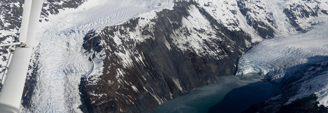 landslide with plane wing in foreground