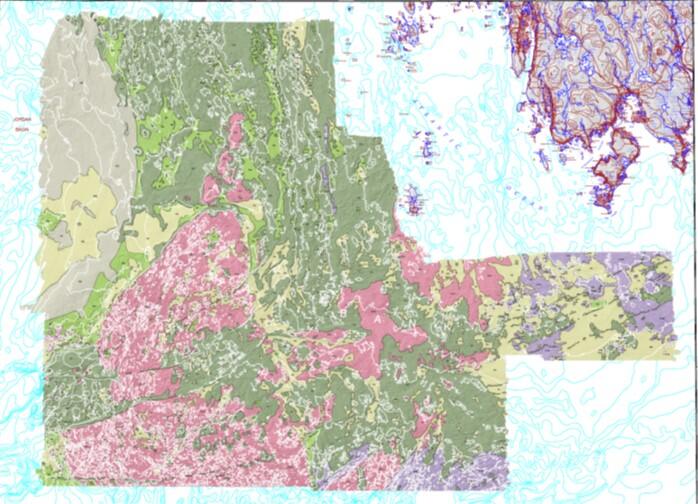 Map of sun-illuminated geology, German Bank, Canada 