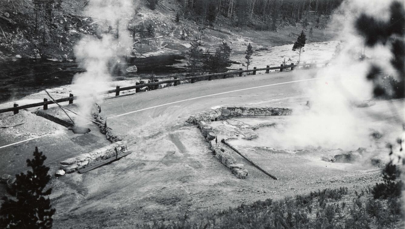 Road work at Beryl Spring to divert around hydrothermal area 1942