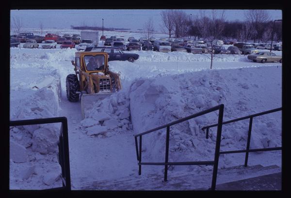Color photo of USGS EROS front door after 1975 blizzard