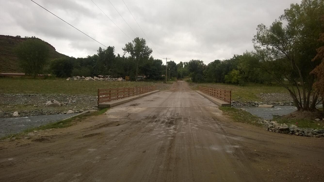 Bridge restored after the 2013 Big Thompson Flood, Sylvan Dale Ranch