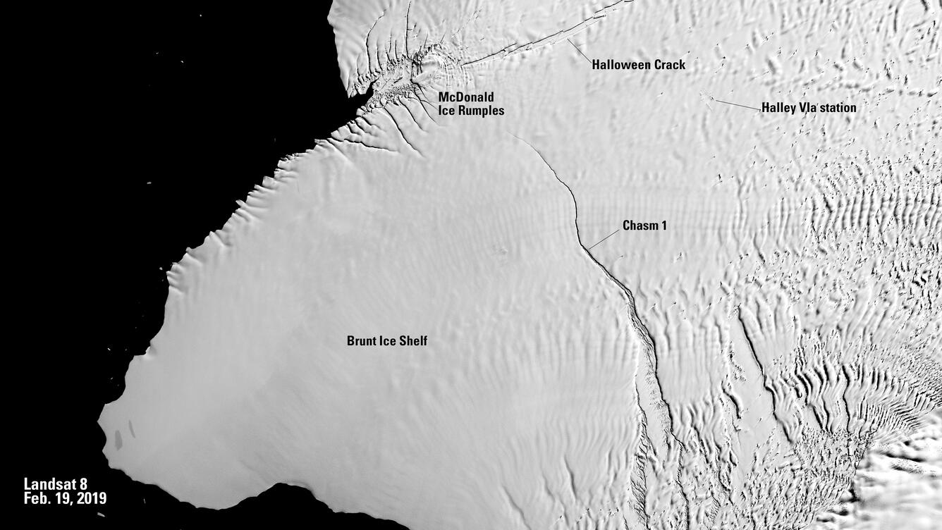 Landsat image of Brunt Ice Shelf in Antarctica