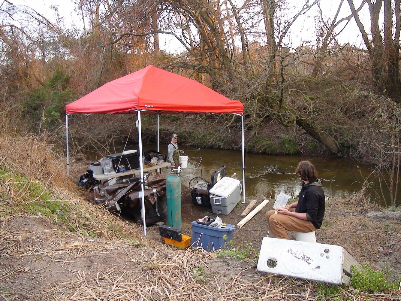 Photo of scientists testing where methane goes once released into streams
