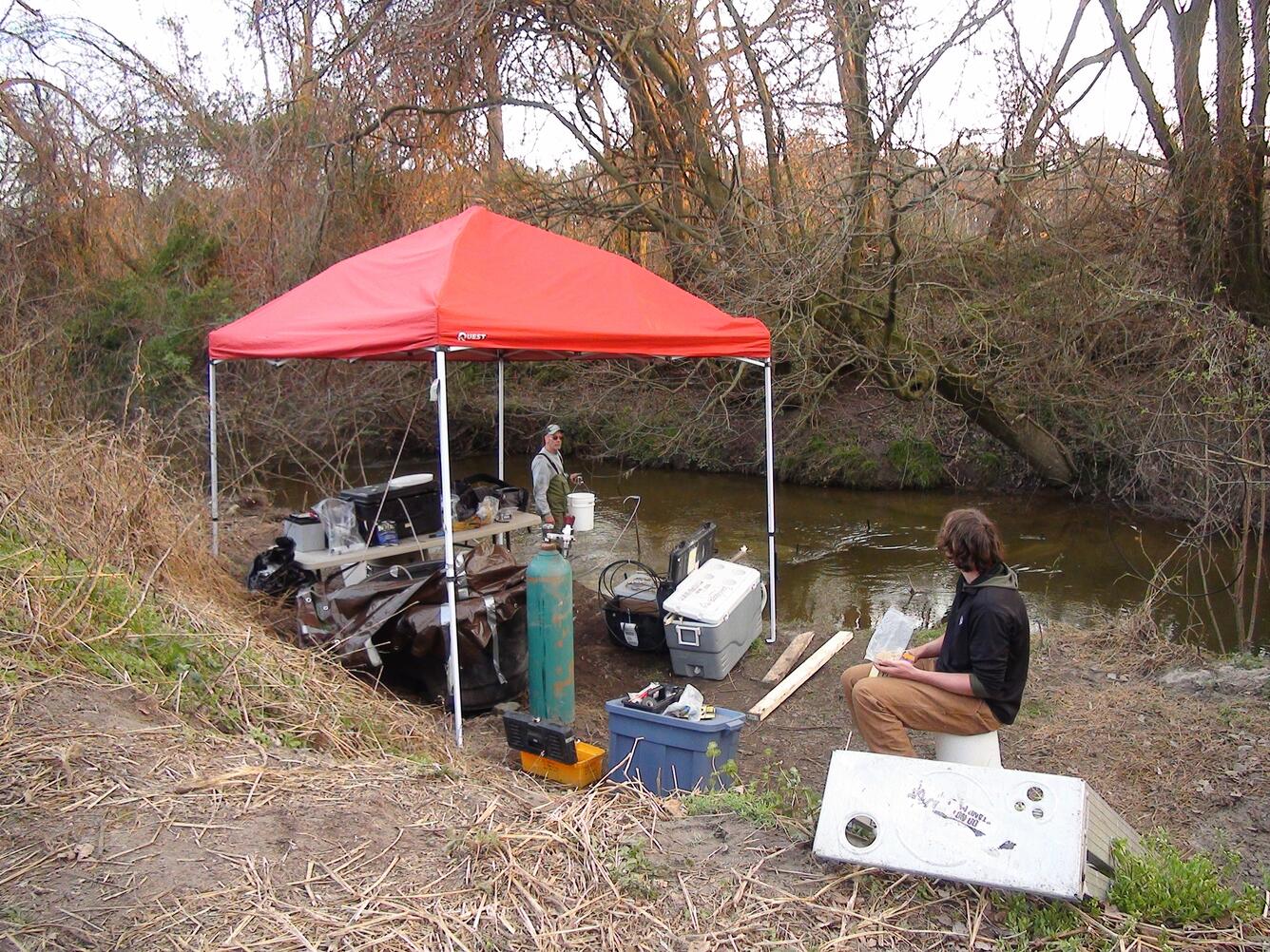 Photo of scientists testing where methane goes once released into streams 