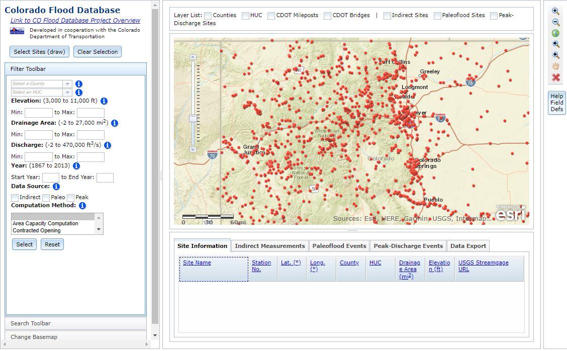 Screen shot of CO flood database map interface