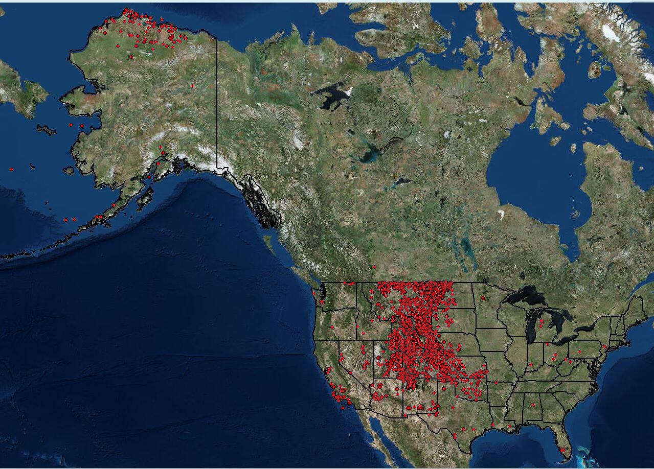 Distribution of more than 9,000 Wells with Cores in the CRC Collection