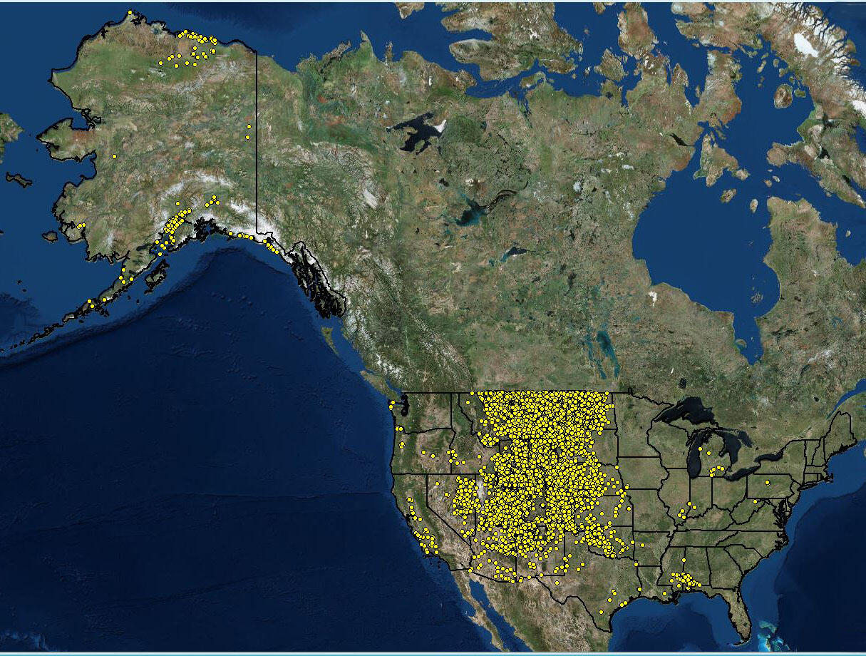 Map of more than 52,000 Wells with Cuttings in the CRC Collection