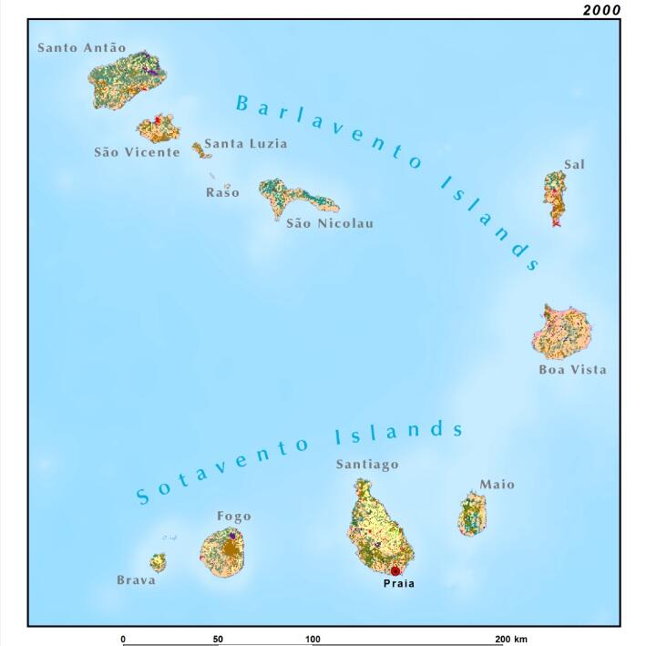 Color map of land use and land cover of Cabo Verde, circa 2000