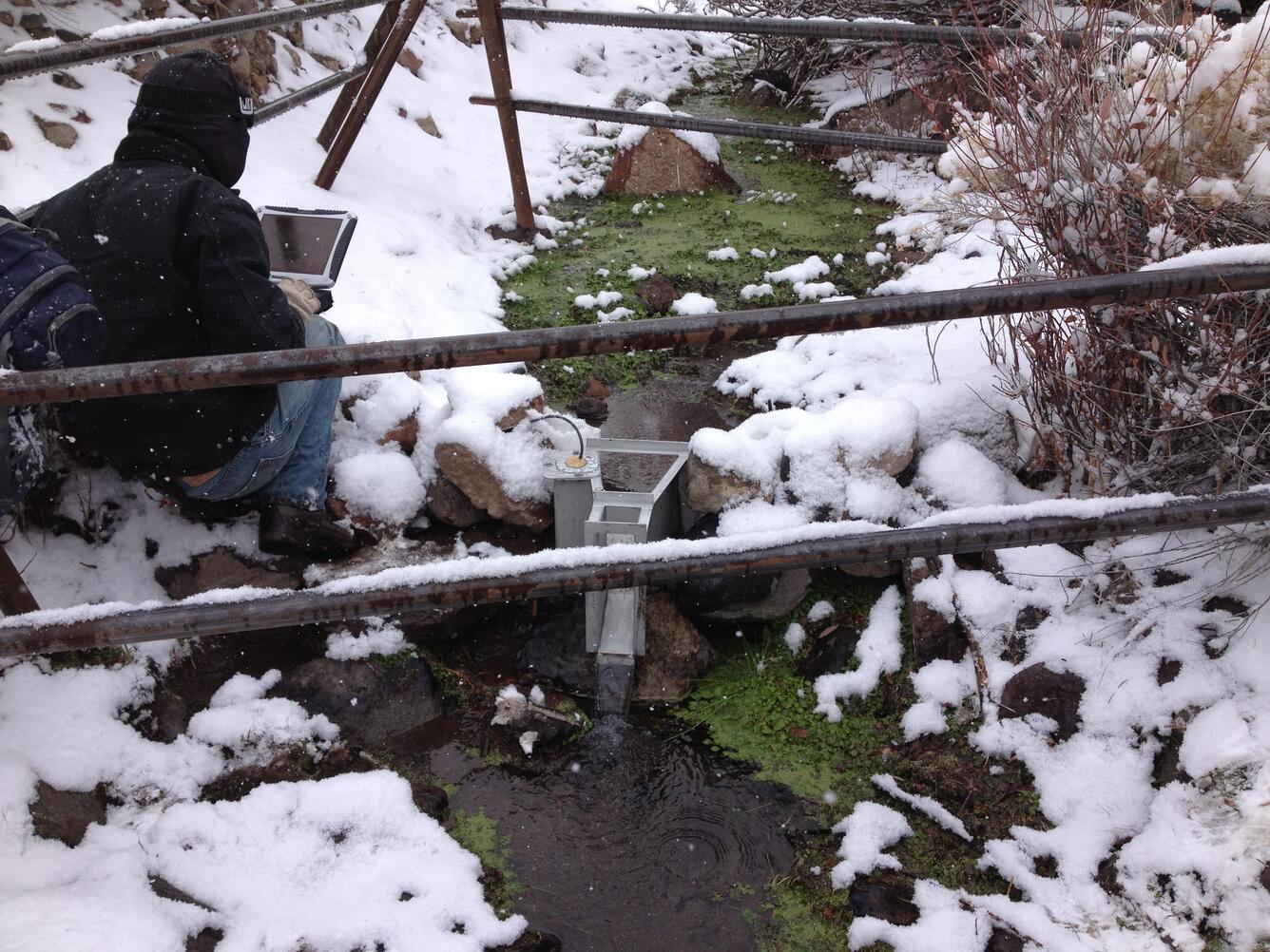 snowy spring with flume enclosure