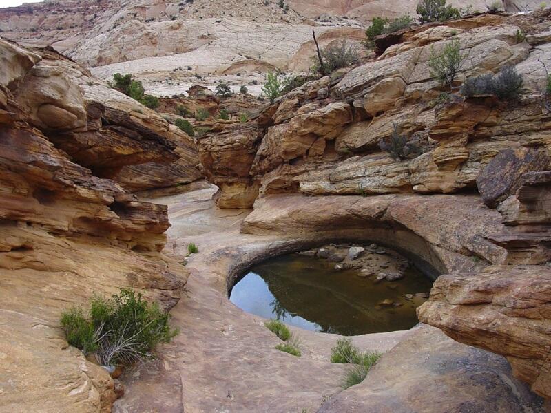 This is a photo of a water-filled pothole in Grand Wash.