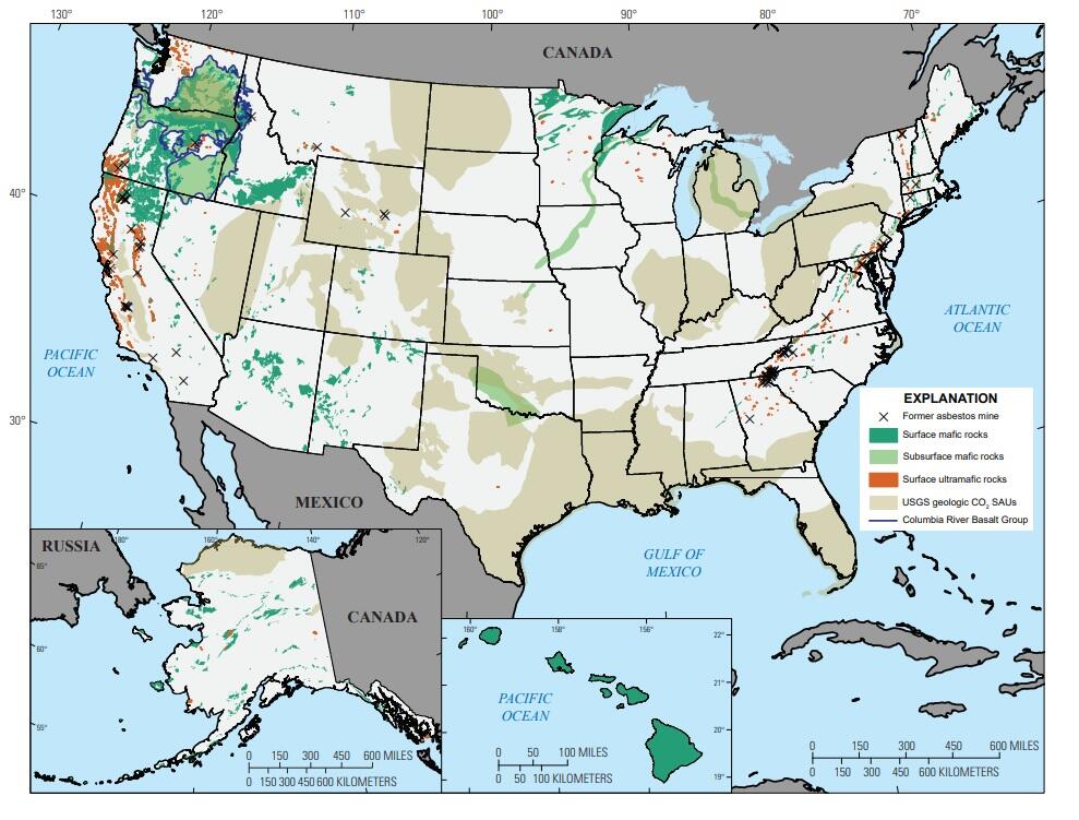 Image shows a map of geologic carbon storage potential throughout the United States