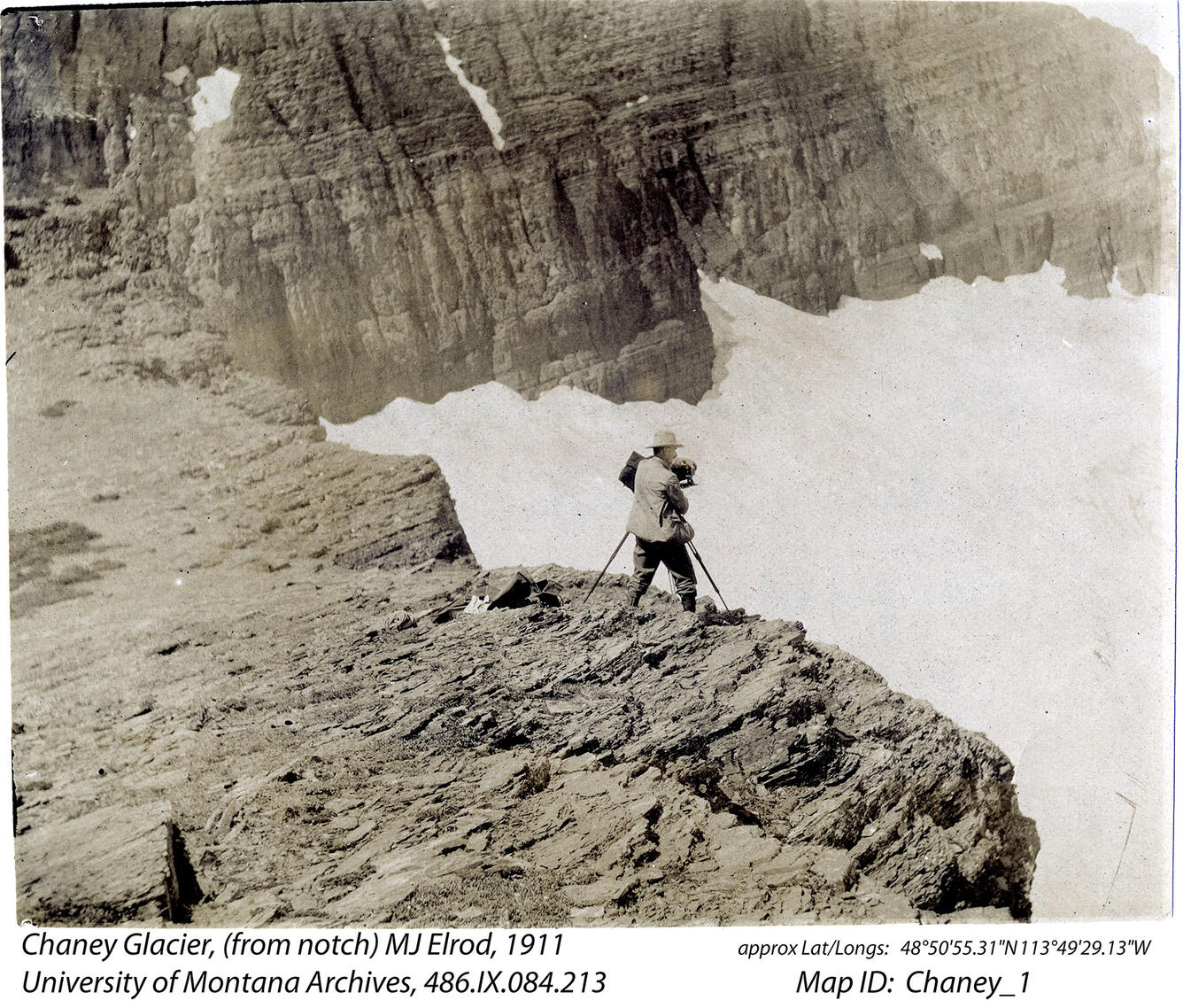 Chaney Glacier in Glacier National Park, circa 1911.  Image 1 of 6.