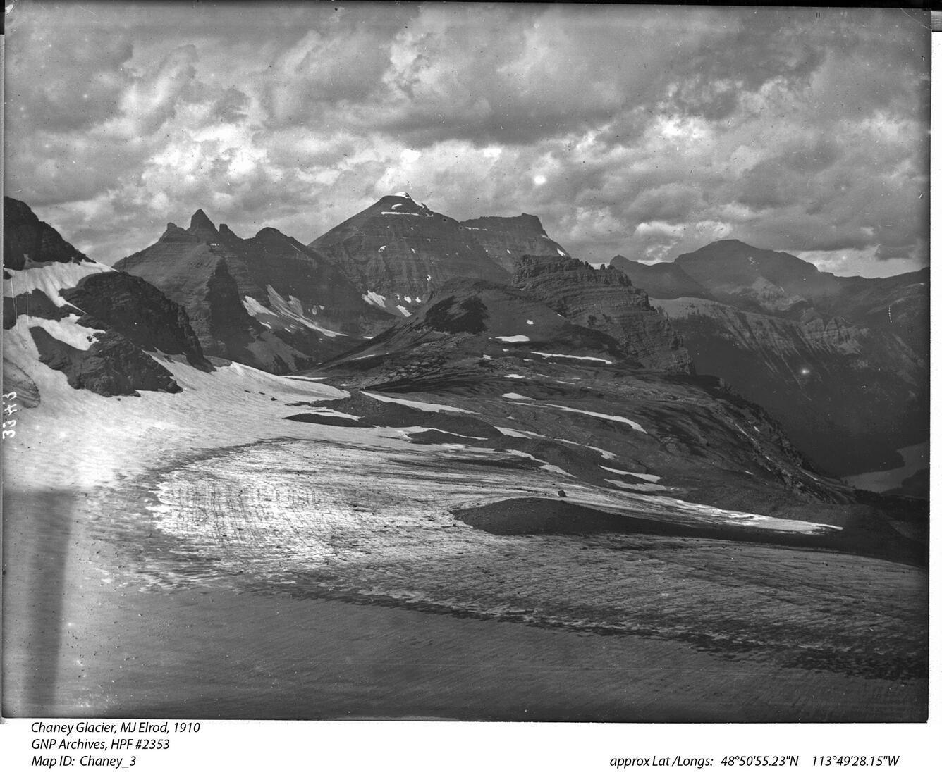 Chaney Glacier in Glacier National Park, circa 1910.  Image 3 of 6.