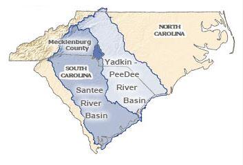 River basin map of the Charlotte - Mecklenburg County, North Carolina