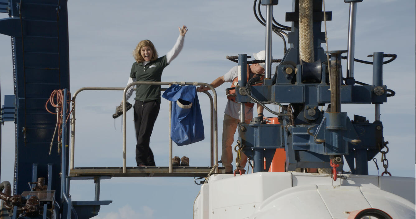 Cheryl Morrison departs from the Alvin after a deep-sea dive