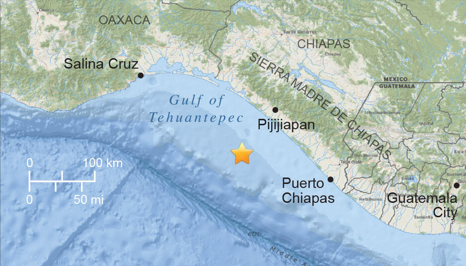 Illustrative map to show epicenter of an earthquake located in the ocean and what the ocean floor looks like there.