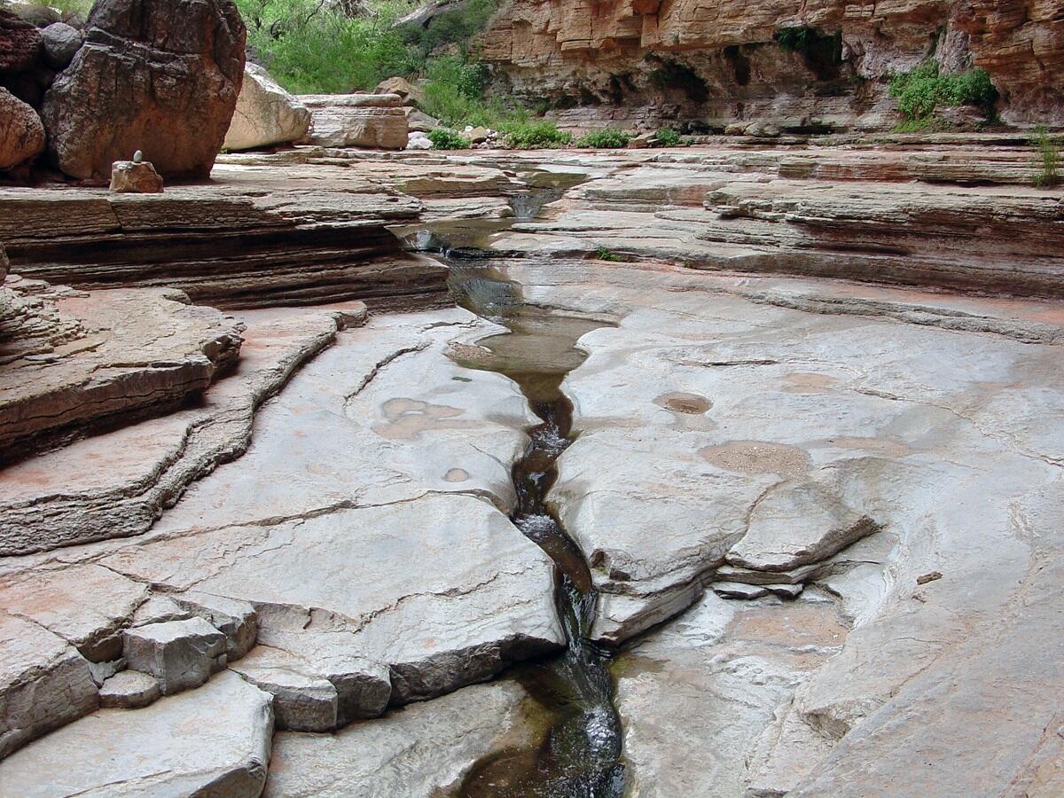 This is a photo of stream-polished ledges of Cambrian Muav Limestone in Matkatamiba Canyon.