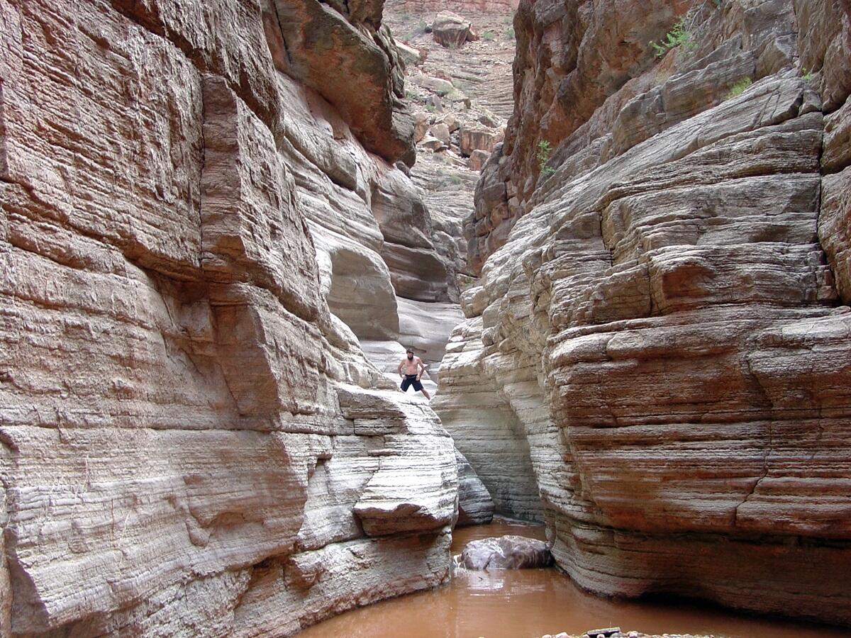 This is a photo of narrows, pools, & falls cutting into the Muav Limestone in National Canyon.