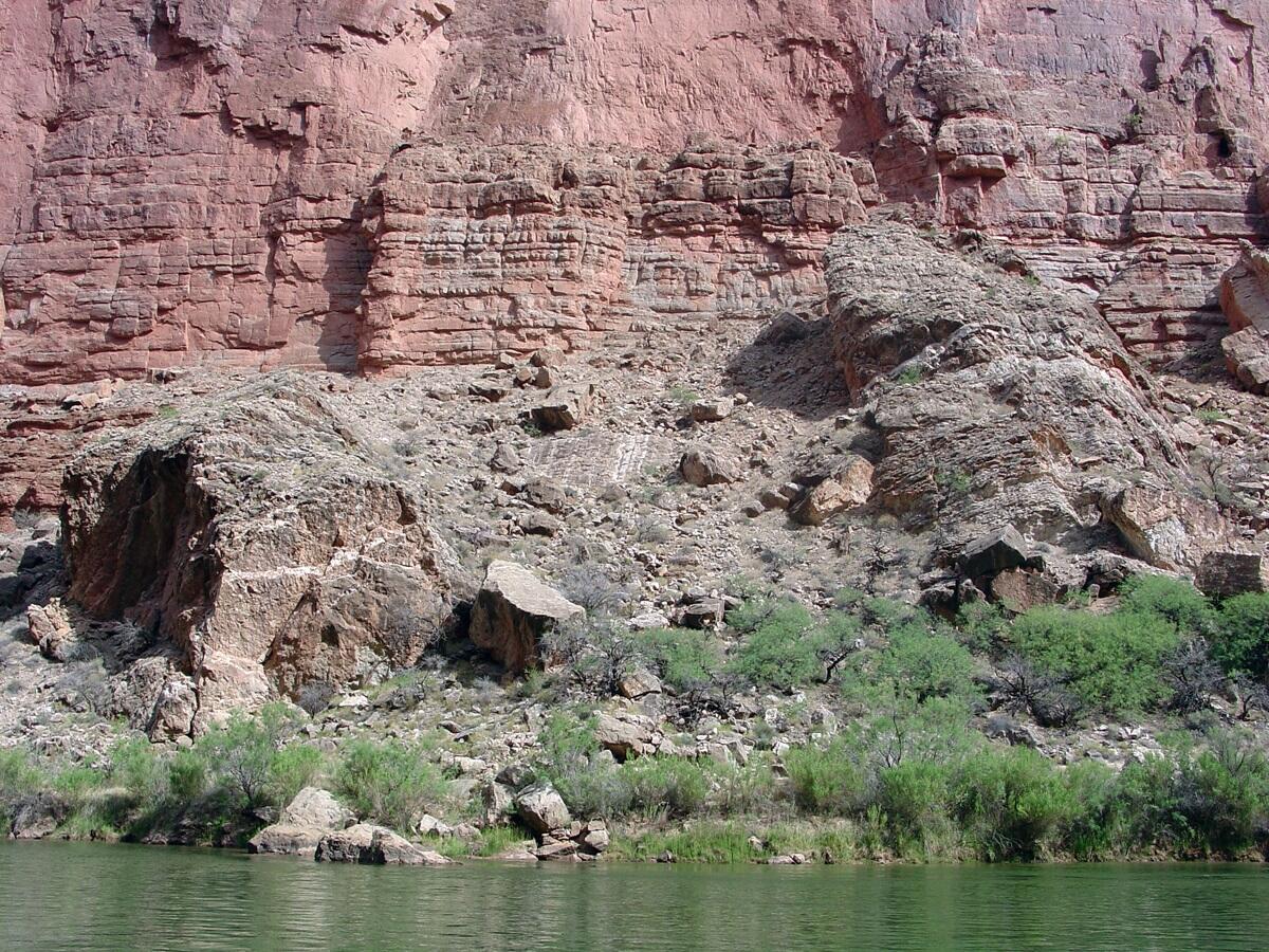 This is a photo of large slumped blocks of Temple Butte Limestone.