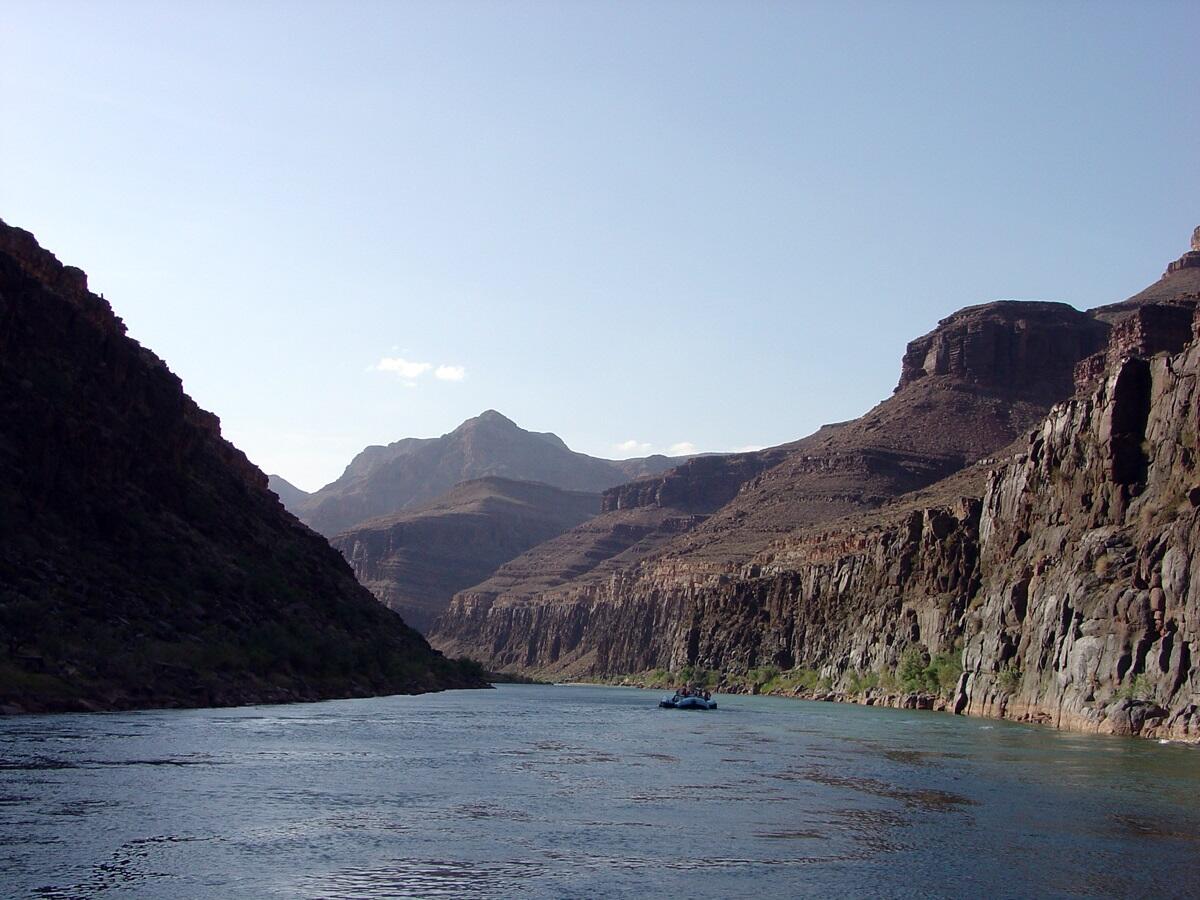 This is a photo of a large Precambrian-age volcanic sill exposed along the north bank of the river.