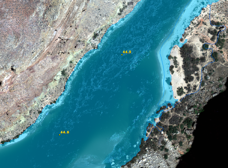 Image from GIS of modeled flowline for High Flow Event, Colorado River