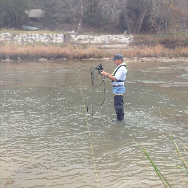 Wading discharge measurement by USGS midsection method